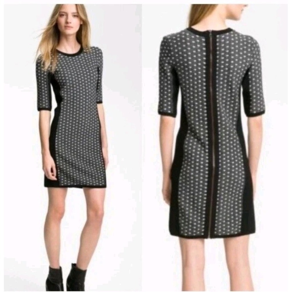 RAG‎ & BONE Datia Combo Knit Sheath Dress Form Fitting Stretch Full Zip LARGE